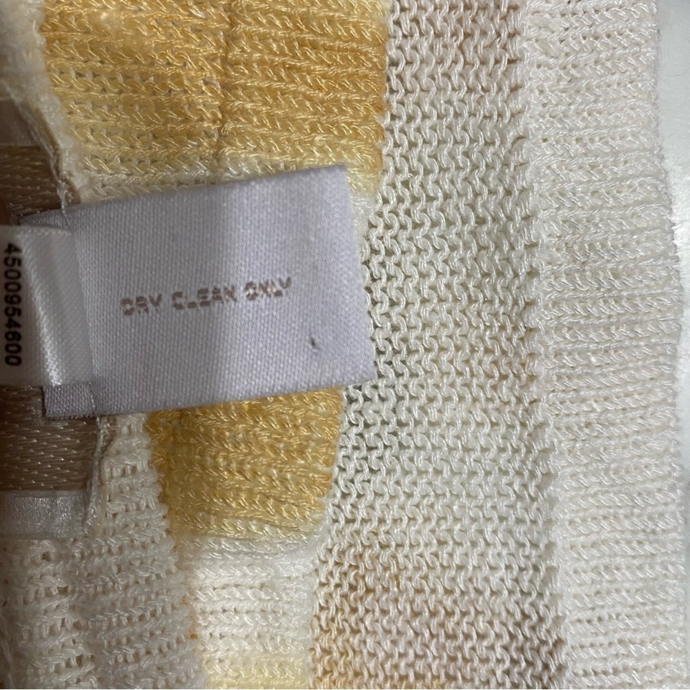 Chico’s Ladies Sweater, Mustard Yellow And White Size 1 ( 8-10) Linen Rayon - Picture 11 of 13